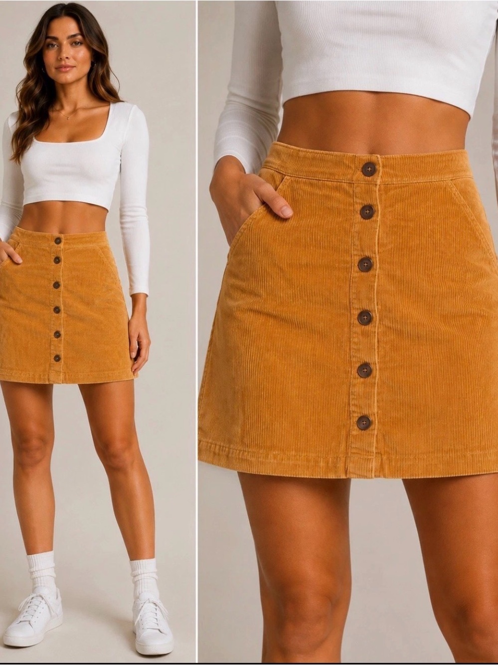 J. Crew Corduroy Button-Front A-Line Mini Skirt - Mustard